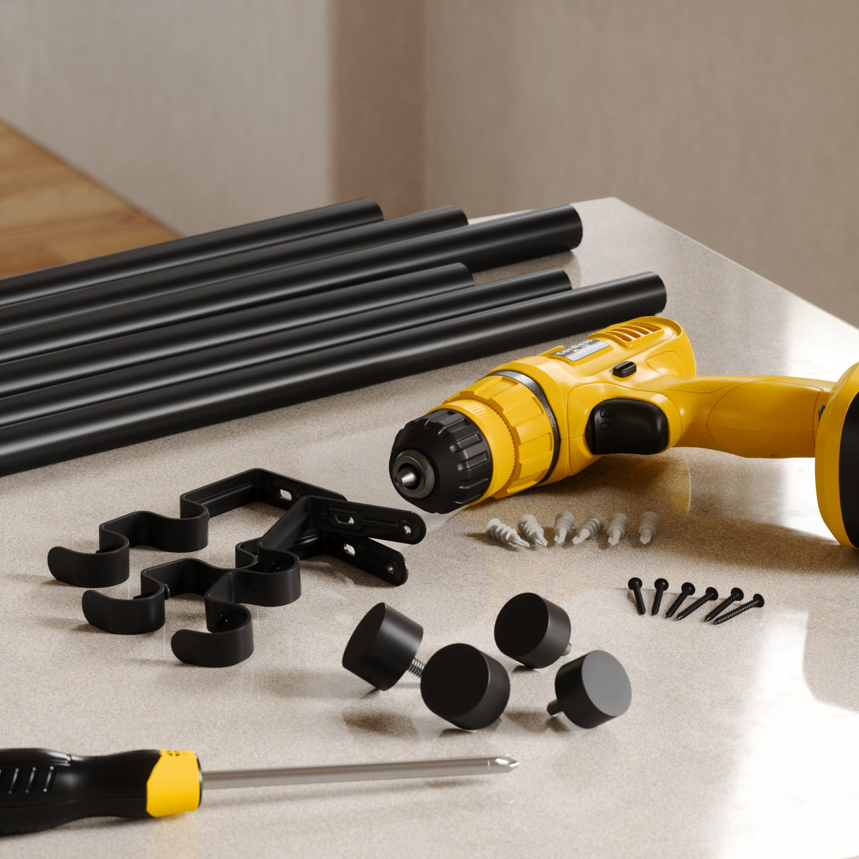 Double Curtain Rods | color: Brushed-Black | size: 66-120" (168-305 cm) | diameter: 1" (2.5 cm)