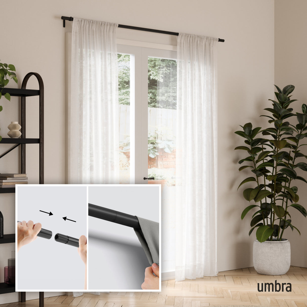 Single Curtain Rods | color: Matte-Black | size: 64-128" (162-325 cm) | diameter: 1" (2.5 cm)