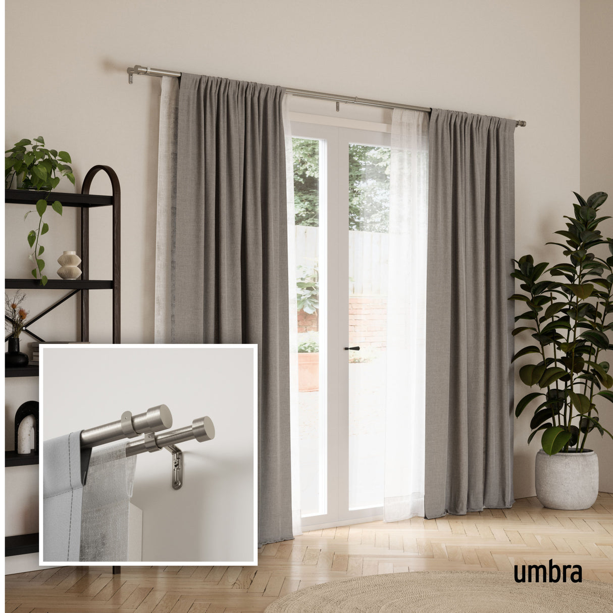 Double Curtain Rods | color: Nickel | size: 120-180" (305-457 cm) | diameter: 1" (2.5 cm)