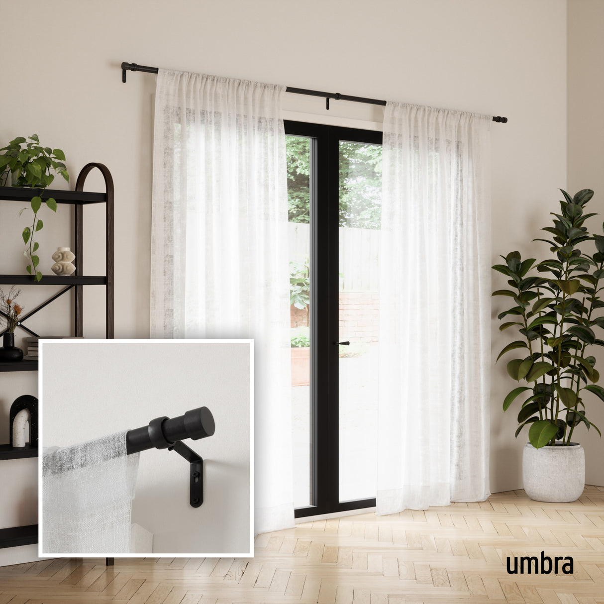Single Curtain Rods | color: Matte-Black | size: 120-180" (305-457 cm) | diameter: 1" (2.5 cm)