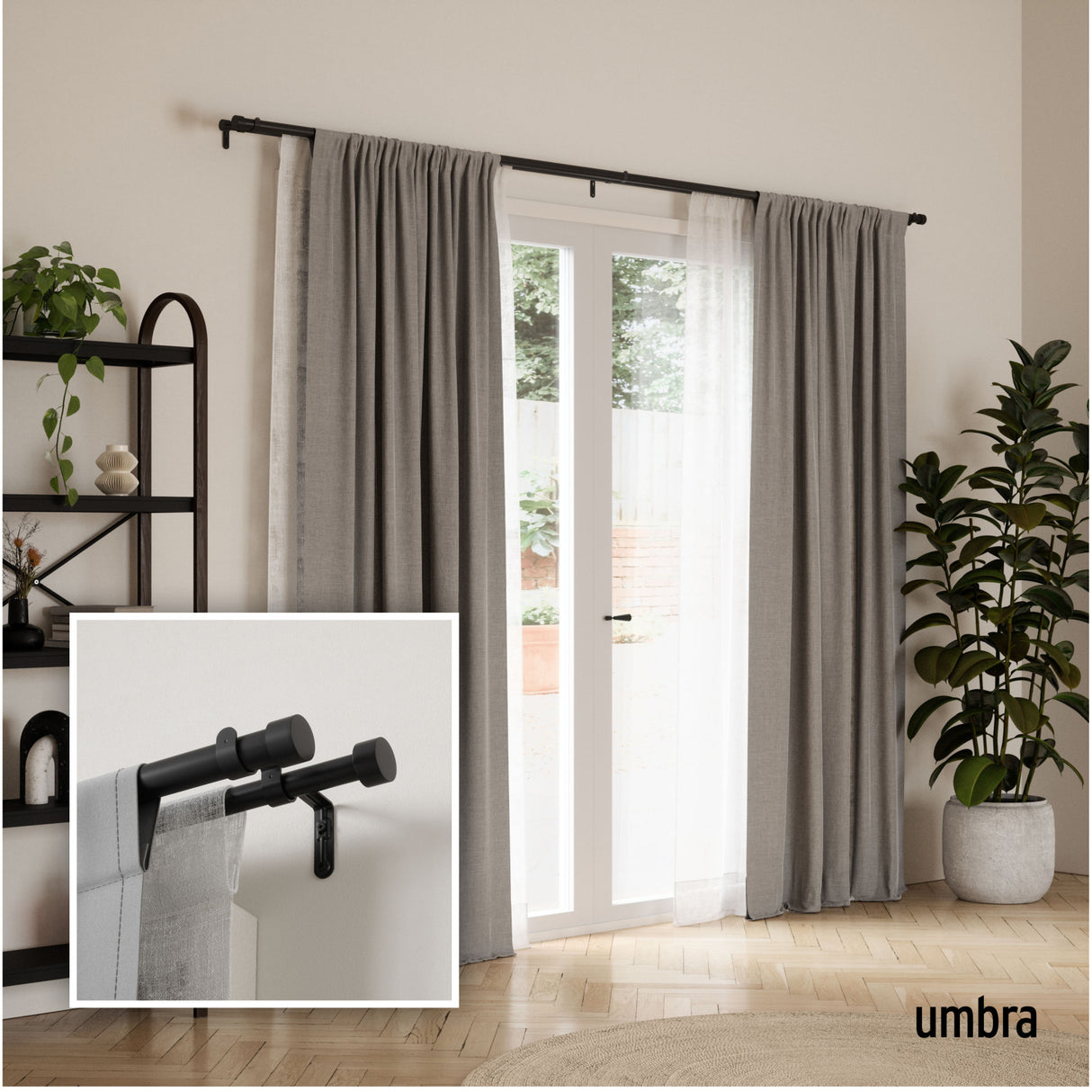 Double Curtain Rods | color: Brushed-Black | size: 36-66" (91-168 cm) | diameter: 1" (2.5 cm)