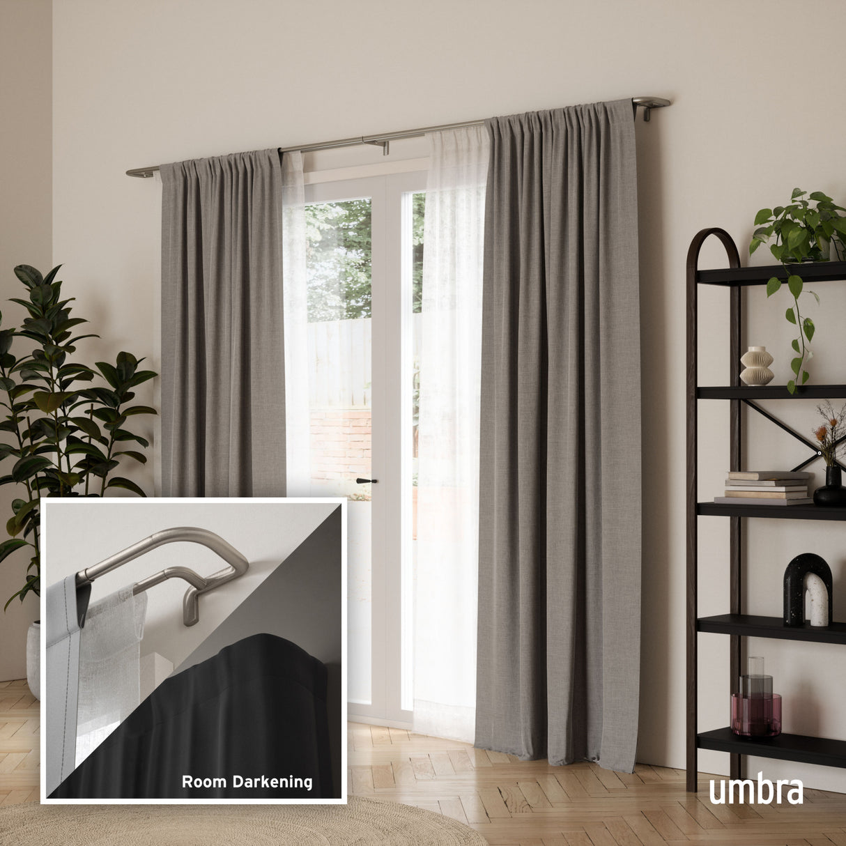 Double Curtain Rods | color: Matte-Nickel | size: 88-144" (224-366 cm) | diameter: 3/4" (1.9 cm)