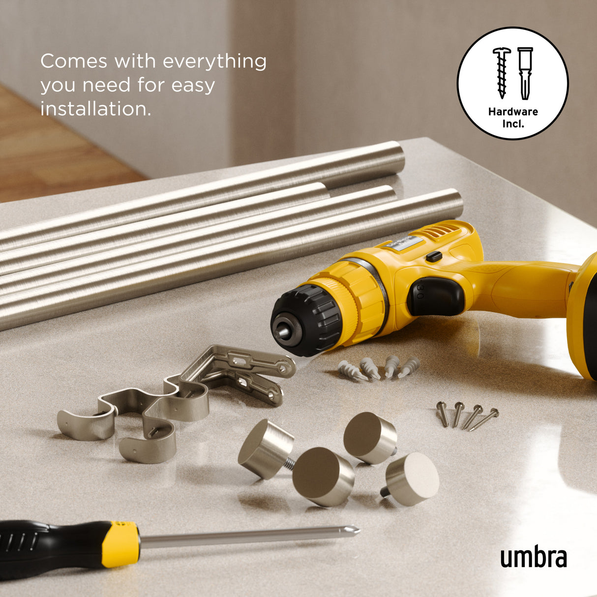 Double Curtain Rods | color: Nickel | size: 36-66" (91-168 cm) | diameter: 1" (2.5 cm)