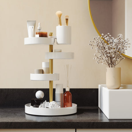 Cosmetic Organizers | color: White-Brass | Hover
