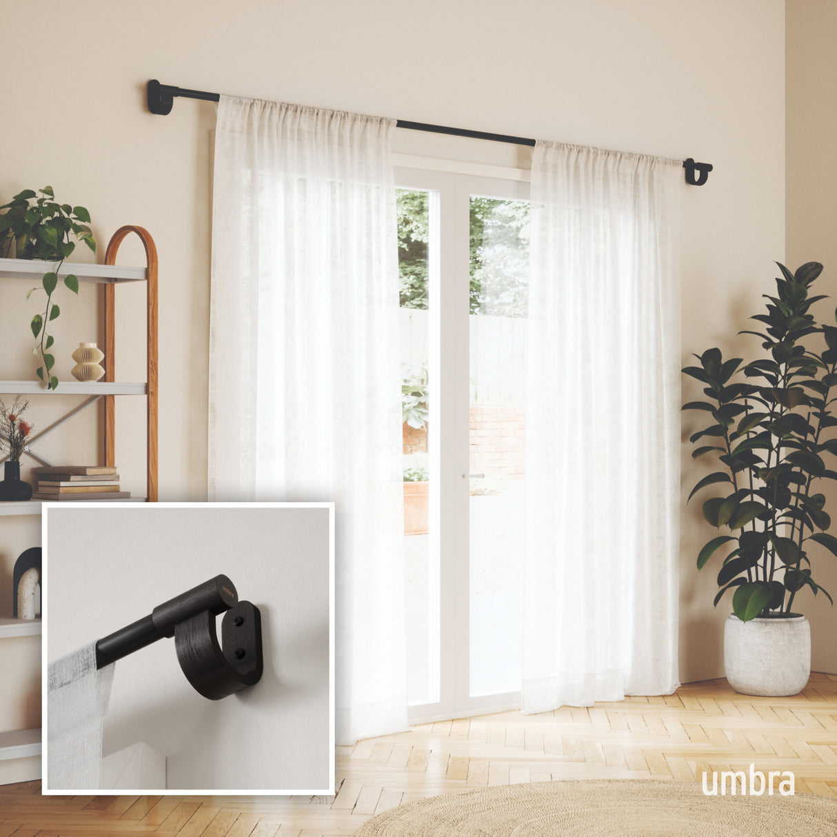 Single Curtain Rods | color: Matte-Black | size: 42-120" (107-305 cm) | diameter: 1" (2.5 cm)