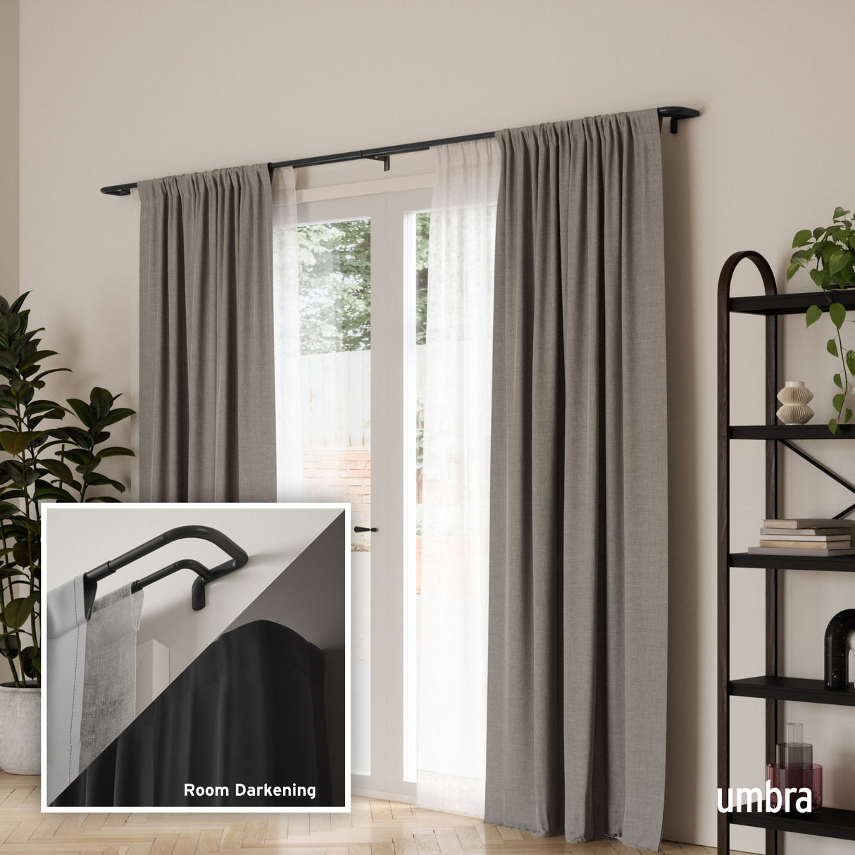 Double Curtain Rods | color: Matte-Black | size: 66-144" (168-365 cm) | diameter: 3/4" (1.9 cm)