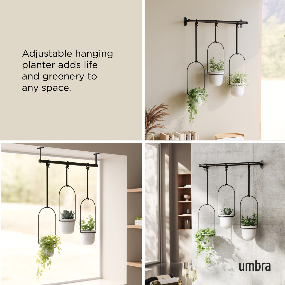 Umbra Triflora Adjustable Hanging Planters, White/Black Umbra Triflora Adjustable Hanging Planters, White/Black