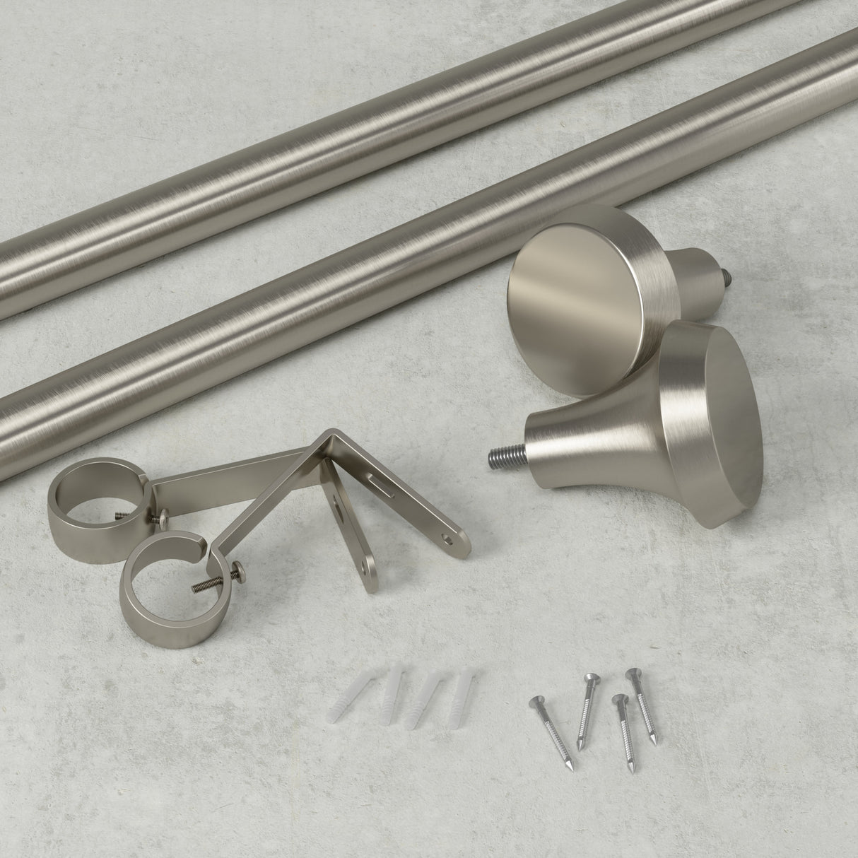 Single Curtain Rods | color: Nickel-Steel | size: 36-72" (91-183 cm) | diameter: 1" (2.5 cm)