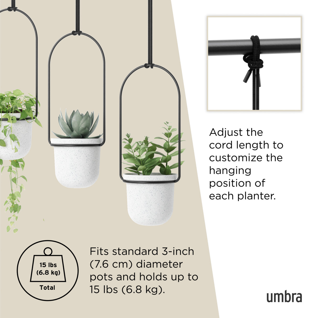 Umbra Triflora Adjustable Hanging Planters, White/Black Umbra Triflora Adjustable Hanging Planters, White/Black