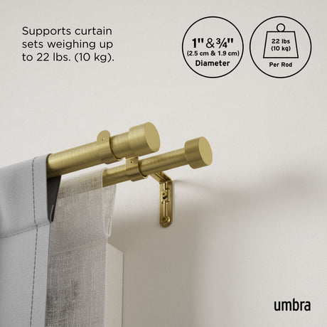 Double Curtain Rods | color: Brass | size: 66-120" (168-305 cm) | diameter: 1" (2.5 cm)