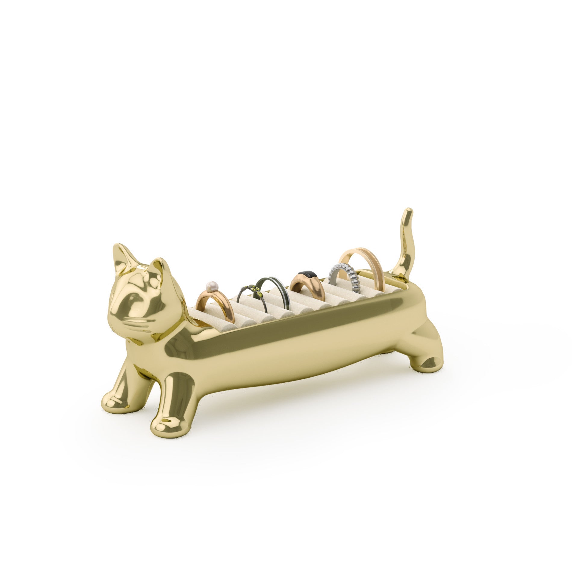 Présentoir à Bagues En Forme De Chat Couché – Céramique Dorée, 7,5x5,5x2,5 Cm – Organisateur Bijoux Décoratif Pour Coiffeuse Ou Vitrine