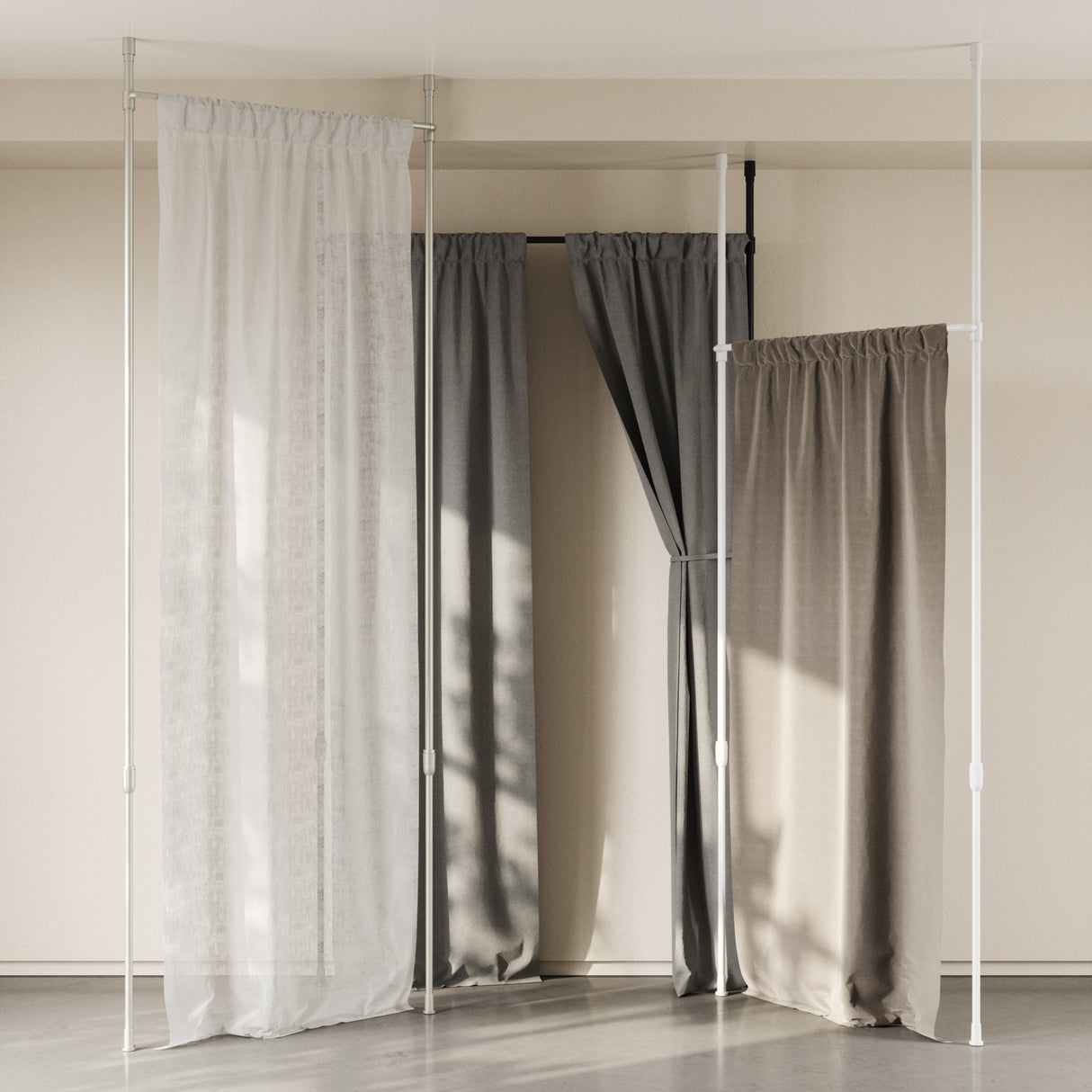Tringle à rideaux, Supports Sans Perçage, Extensible 90 à 160 cm, Noir