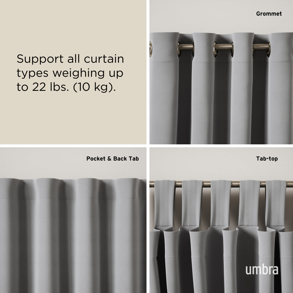 Single Curtain Rods | color: Eco-Friendly Nickel | size: 42-120" (107-305 cm) | diameter: 1" (2.5 cm)