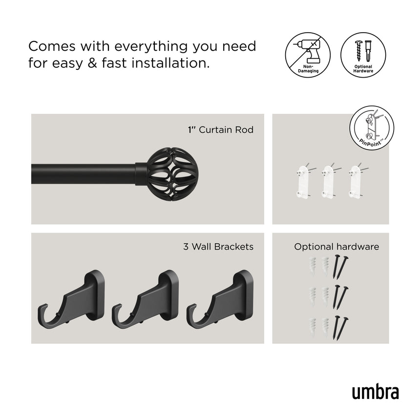 Single Curtain Rods | color: Matte-Black | size: 42-120" (107-305 cm) | diameter: 1" (2.5 cm)