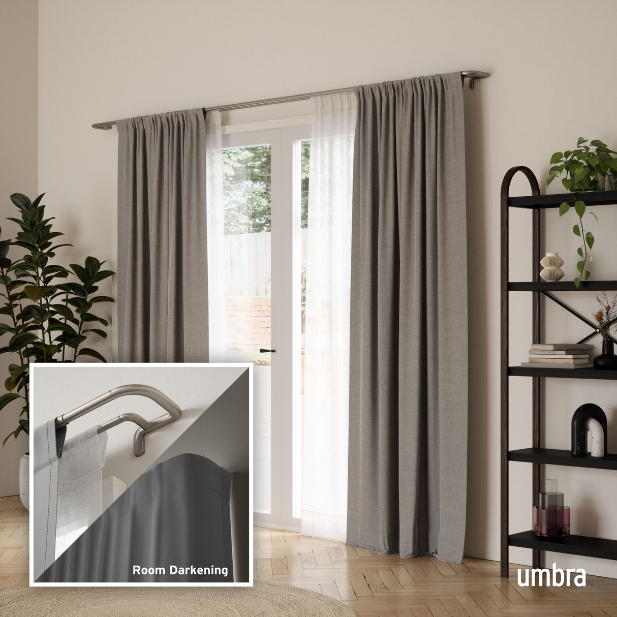 Double Curtain Rods | color: Matte-Nickel | size: 88-144" (224-366 cm) | diameter: 3/4" (1.9 cm)