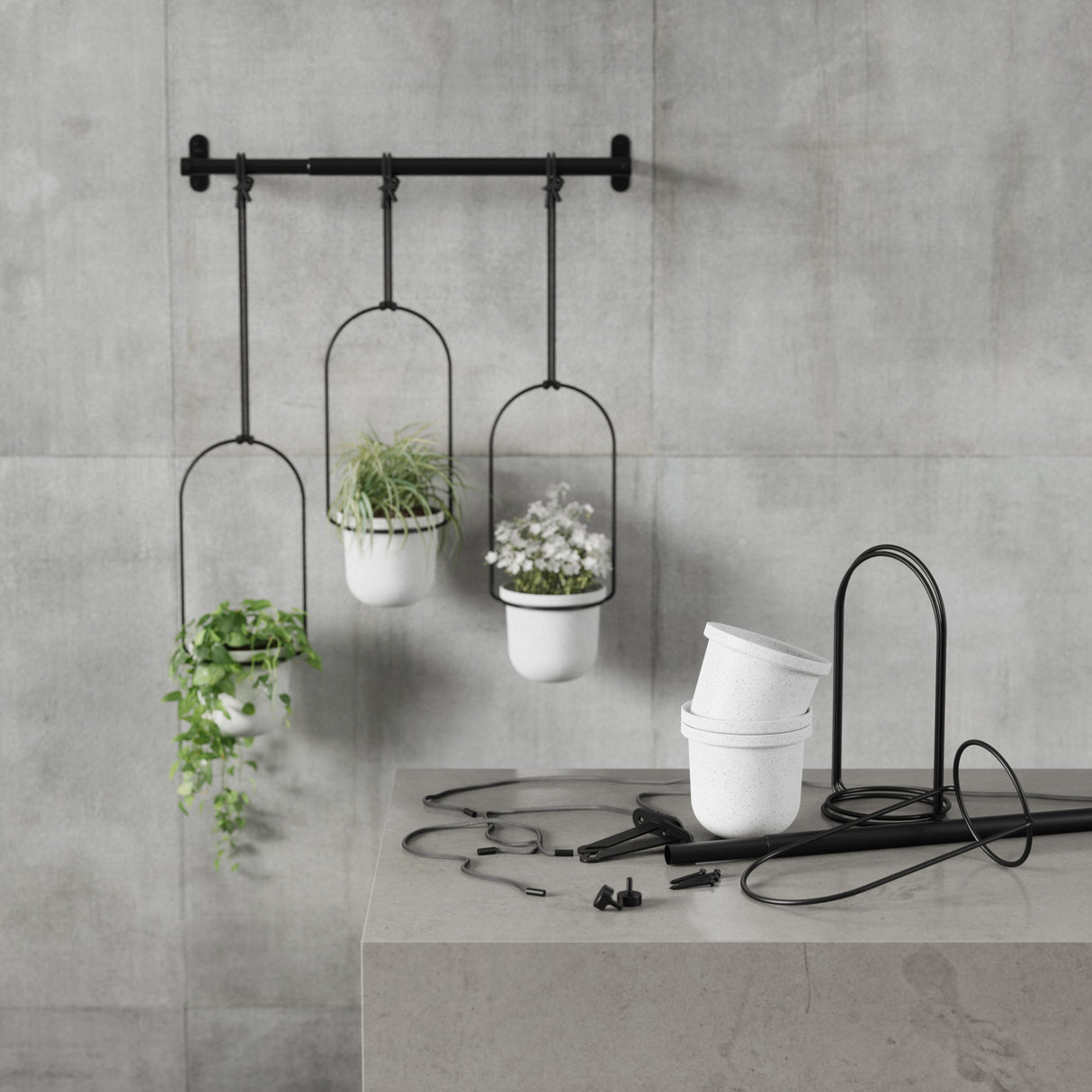 Umbra Triflora Adjustable Hanging Planters, White/Black Umbra Triflora Adjustable Hanging Planters, White/Black