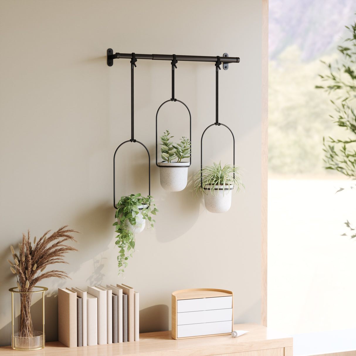 Umbra Triflora Adjustable Hanging Planters, White/Black Umbra Triflora Adjustable Hanging Planters, White/Black