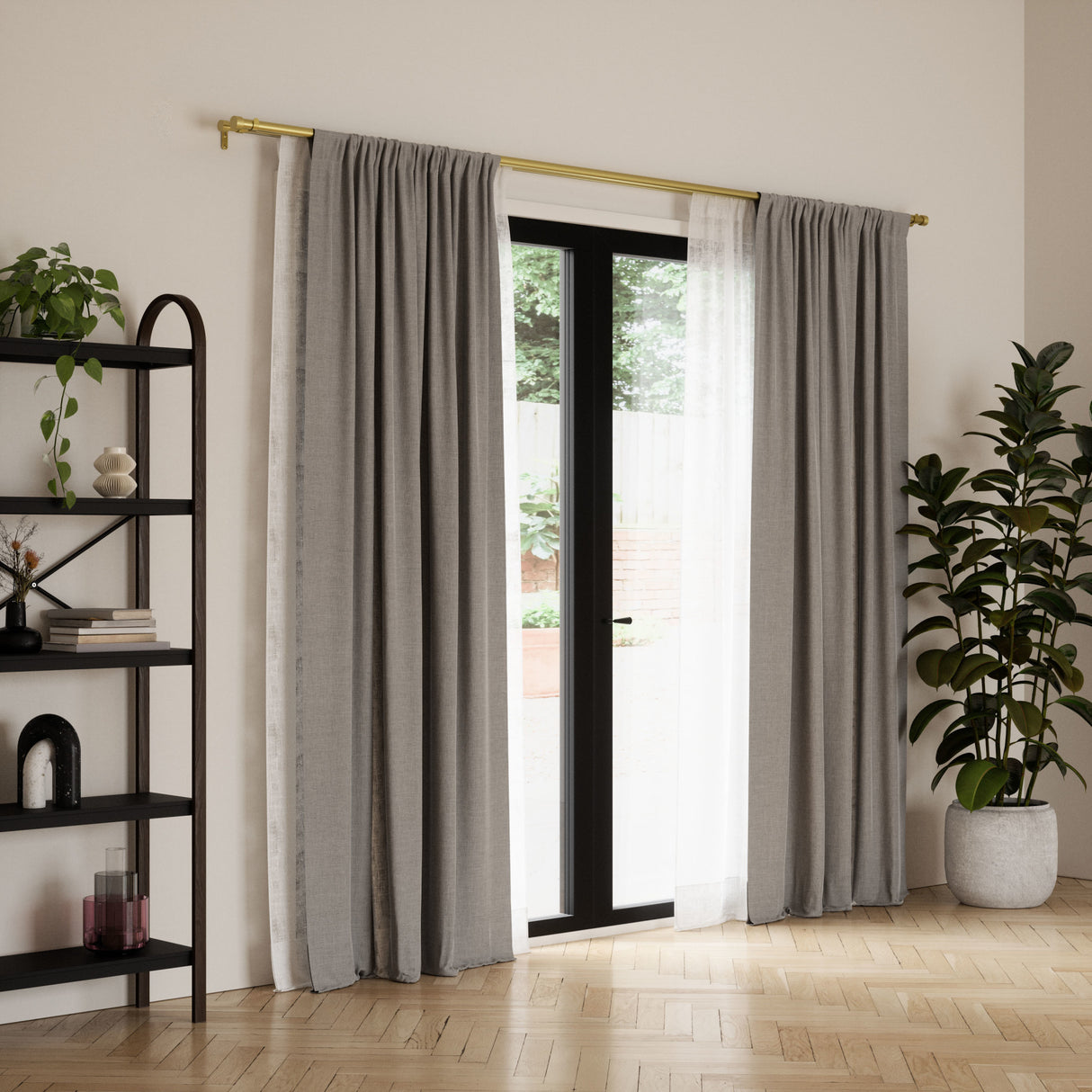 Double Curtain Rods | color: Brass | size: 120-180" (305-457 cm) | diameter: 1" (2.5 cm)