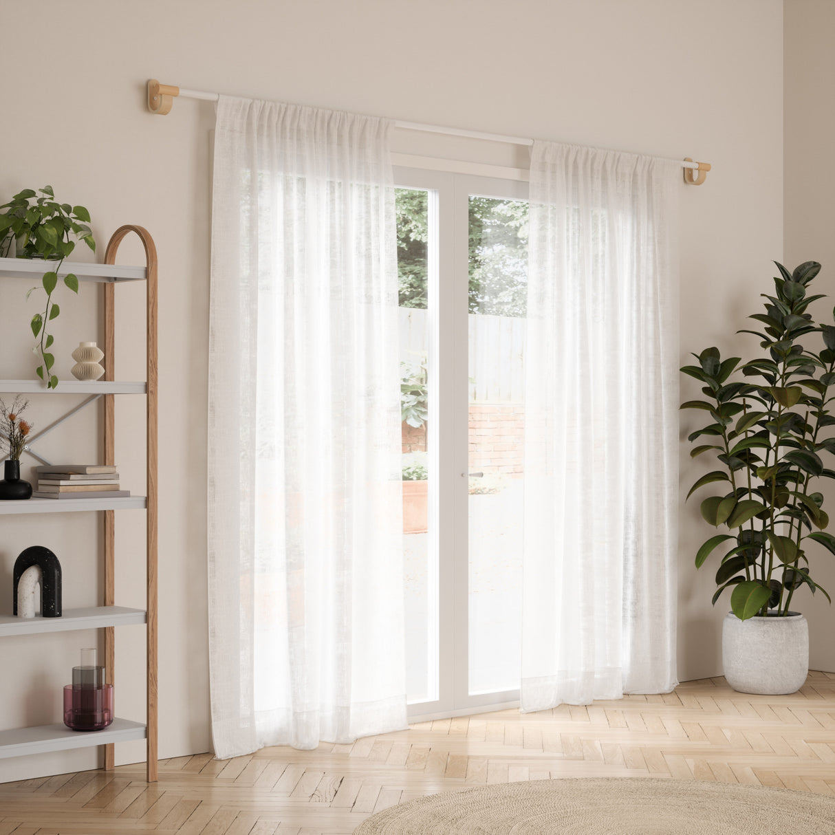 Single Curtain Rods | color: White-Natural | size: 42-120" (107-305 cm) | diameter: 1" (2.5 cm)